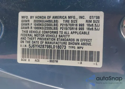 2008 Honda Element Ex z USA, uszkodzony, nr VIN 5J6YH28798L018073
